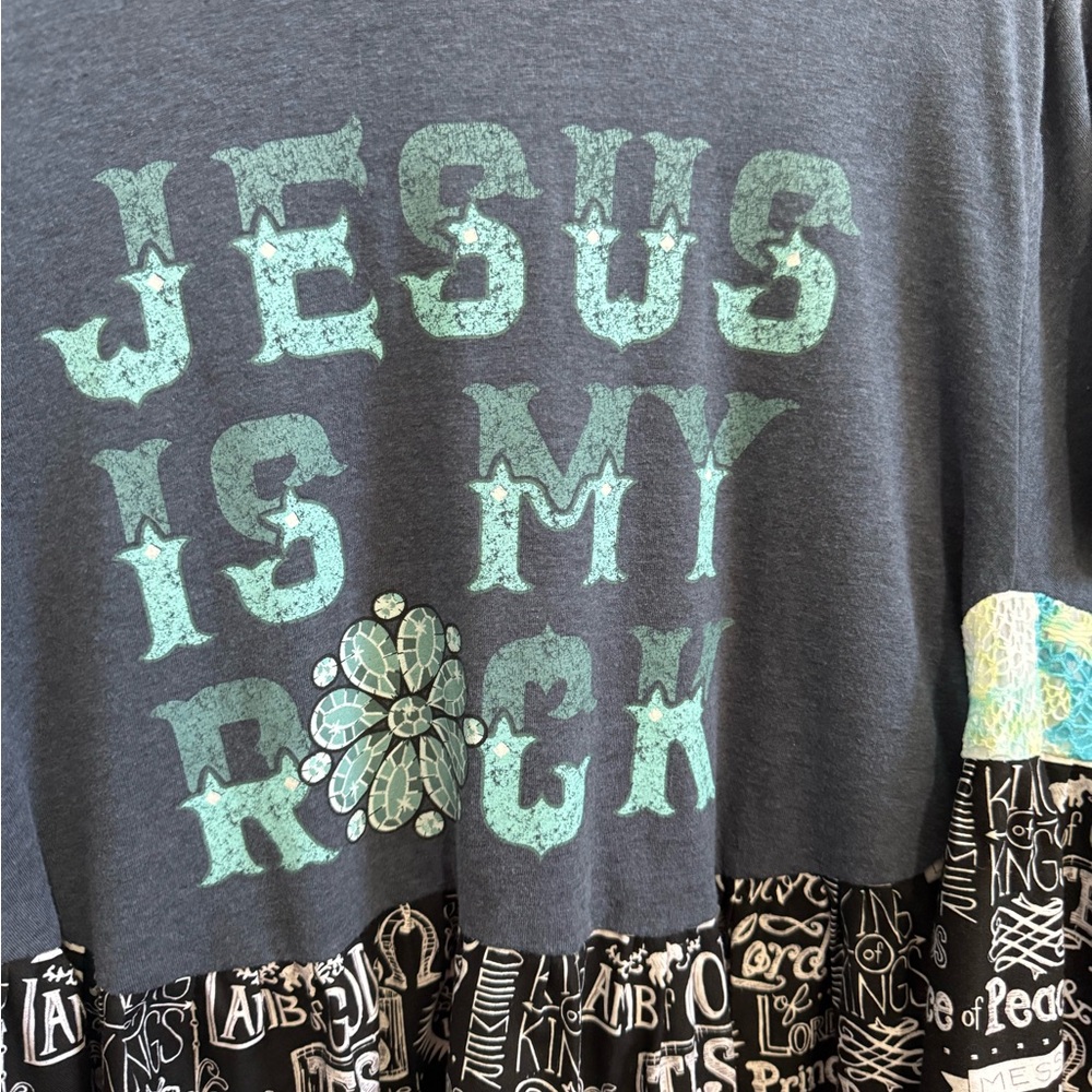 Upcycled Graphic Tee - Jesus Is My Rock - Multicolor fits up to 2x - Picture 3 of 6